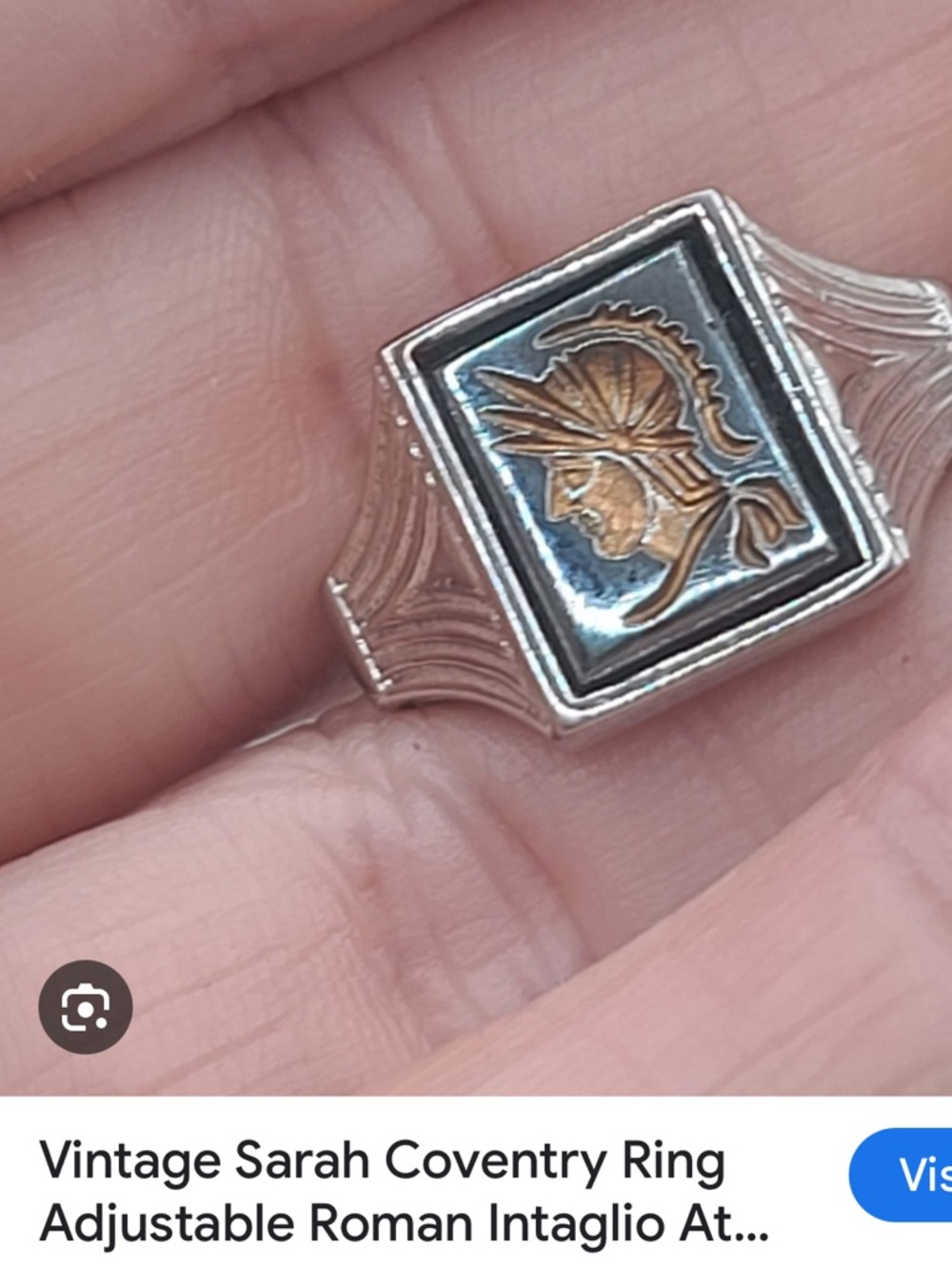 Vintage Sarah Coventry Roman Intaglio Signet Ring - Silver & Gold Tone
